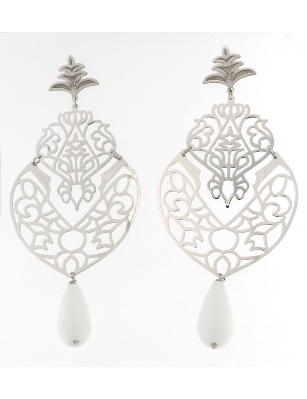 orecchini Linea Marrakech in argento 925 con goccia in agata bianca